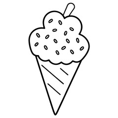 Playful Ice Cream Cone with Overflowing Heart Sprinkles, Line Art Style