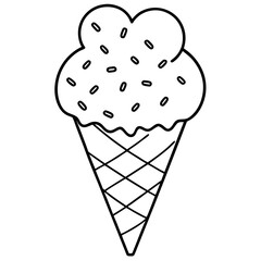 Playful Ice Cream Cone with Overflowing Heart Sprinkles, Line Art Style
