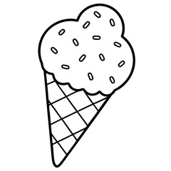 Playful Ice Cream Cone with Overflowing Heart Sprinkles, Line Art Style