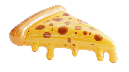 Colorful inflatable pizza slice featuring gooey melted cheese dripping down, isolated on a transparent background, adding a fun and playful touch to summer and pool party celebrations