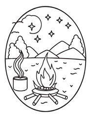 Summer Coloring page, line art, black and white, cute summer illustration, coloring page holiday time