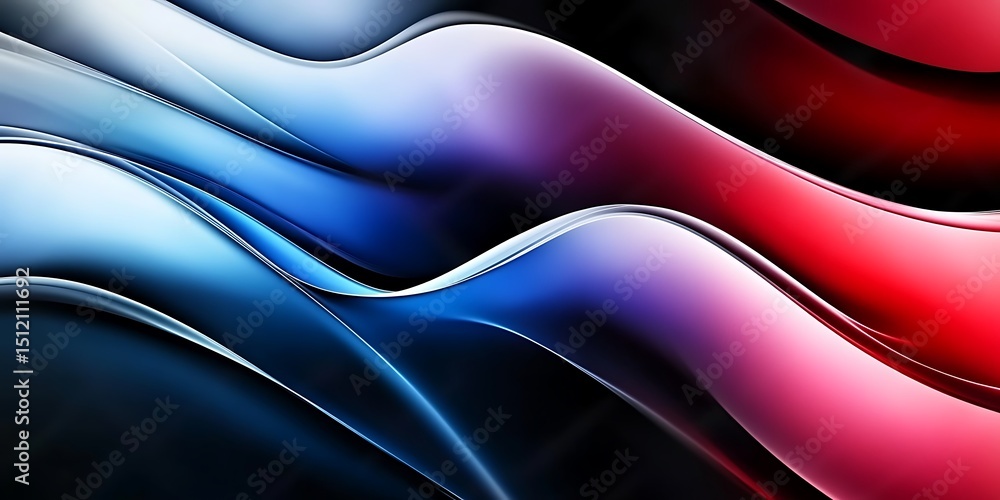 Poster black white blue red abstract color background gradient blend wave. the image captures the smooth, f