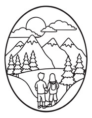 Summer Coloring page, line art, black and white, cute summer illustration, coloring page holiday time