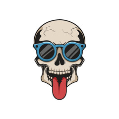 Funny Skull Art Vector with Red Tongue Dangerous skull design, skull, wearing glasses, isolated on white background