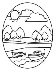 Summer Coloring page, line art, black and white, cute summer illustration, coloring page holiday time