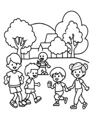 Summer Coloring page, line art, black and white, cute summer illustration, coloring page holiday time