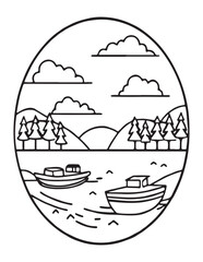 Summer Coloring page, line art, black and white, cute summer illustration, coloring page holiday time