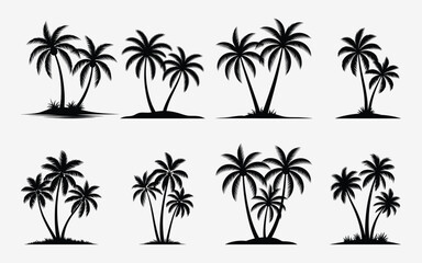 Obraz premium Collection of black silhouette palm trees on white background