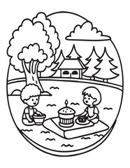 Summer Coloring page, line art, black and white, cute summer illustration, coloring page holiday time