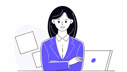 Vector young professional woman in business attire smiles confidently at her desk
