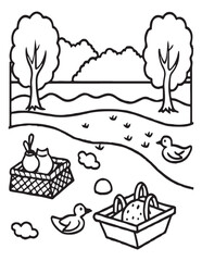 Summer Coloring page, line art, black and white, cute summer illustration, coloring page holiday time