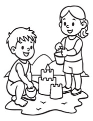 Summer Coloring page, line art, black and white, cute summer illustration, coloring page holiday time