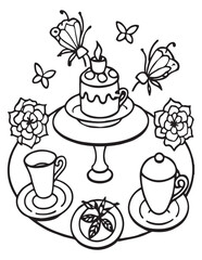Summer Coloring page, line art, black and white, cute summer illustration, coloring page holiday time