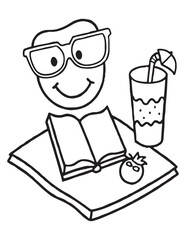 Summer Coloring page, line art, black and white, cute summer illustration, coloring page holiday time