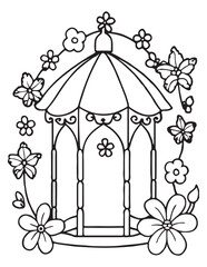 Summer Coloring page, line art, black and white, cute summer illustration, coloring page holiday time