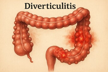 Detailed Large Intestine Depicting Diverticulitis Effects Medical Pathology Diagram