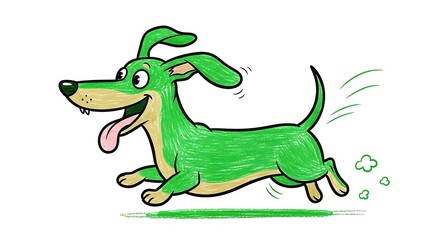 Fototapeta premium Joyful Green Dachshund Cartoon Running with Motion Blur