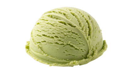 A delicious scoop of green mint pistachio ice cream is isolated and partially blocked by ice, ready to be enjoyed as a cold dessert