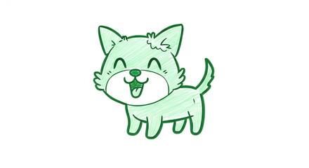 Obraz premium Playful Green Puppy Sketch with Joyful Expression on White Background
