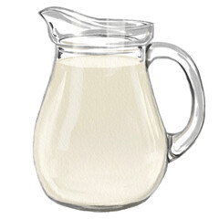 glass jug with milk isolated hand-drawn illustration on transparent background