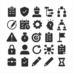 Project Management Solid Icon Set – Vector Design on White Background
