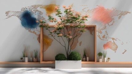 Creative eco friendly house sketching activity depicting a unique design with natural elements and artistic chaos in an imaginative workspace