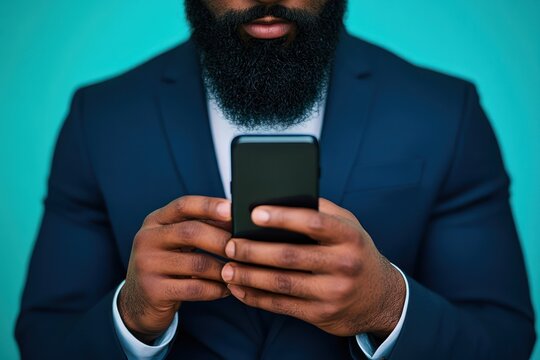 Businessman Using Smartphone on Vibrant Background