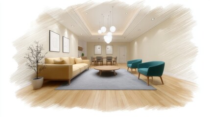 Sketching eco friendly interiors in a modern living space with a focus on sustainable design elements