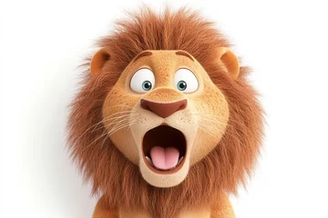  A Surprised Cartoon Lion Character with Bright Blue Eyes and Lush Mane Expressing Shock or Awe in a Playful Digital Art Style © Kust