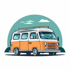 Minimalist Van Life Vector – Kombi on the Open Road