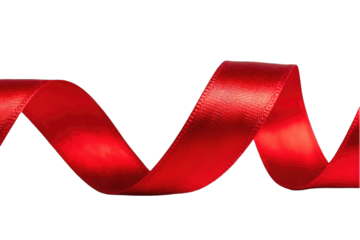 Close-up of a red ribbon, twisted and curving