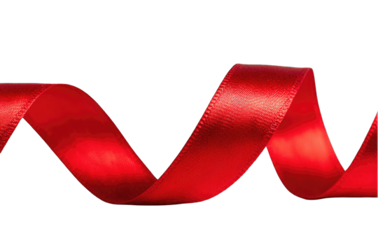 Close-up of a red ribbon, twisted and curving