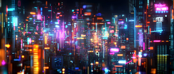 Obraz premium Futuristic Night Cityscape With Neon Lights