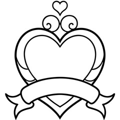 Romantic Heart Banner Outline Artwork
