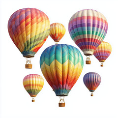 Colorful Hot Air Balloons in the Sky , white background cut out PNG