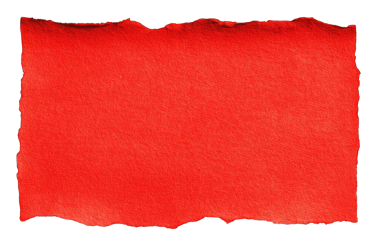 A vibrant red rectangular piece of paper, with uneven, frayed edges