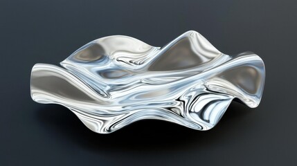 3d rendering of a wave-like object on a dark grey background. the object appears to be made of a shiny, metallic material, with a smooth and shiny surface.