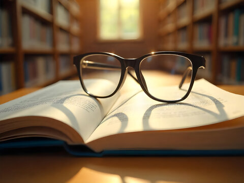 glasses on the book - Powered by Adobe