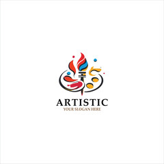Vector logo artistic flame, creative icon, abstract brush, artistic vector logo fire swirl, paint splash, color design


