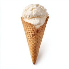 Vanilla Ice Cream in Waffle Cone , white background cut out PNG