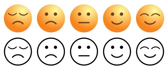 Fototapeta premium Emoji Rating Scale Customer satisfaction mood reaction emoticon or unhappy Feedback Smiley colourful like wonder signs for Surveys