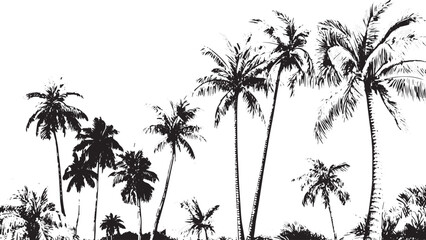 Fototapeta premium simple single palm tree silhouette, Palm tree silhouette on the beach by the sea for summer vacation Palm tree, coconut tree silhouette vector illustration, transparent background.