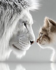 Lion and Cat Nose to Nose Gentle Encounter