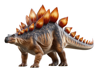 Stegosaurus in a prehistoric scene: A majestic Stegosaurus, with its distinctive plates and powerful presence, stands proudly in a meticulously detailed, photorealistic recreation.