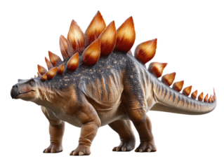 Stegosaurus in a prehistoric scene: A majestic Stegosaurus, with its distinctive plates and powerful presence, stands proudly in a meticulously detailed, photorealistic recreation.