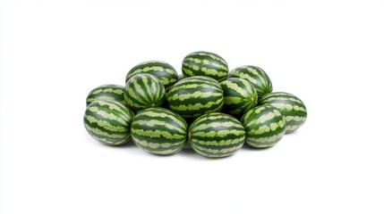 Fototapeta premium Freshly arranged watermelons on a plain white background, ideal for food-related projects, summer promotions, or agricultural themes, Great for websites, advertisements, or cookbooks,