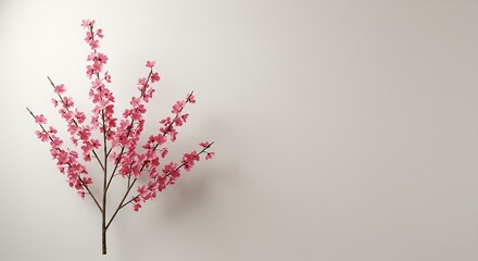 Delicate Pink Cherry Blossoms on a Branch in a Minimalist Setting – Tranquil Floral Composition