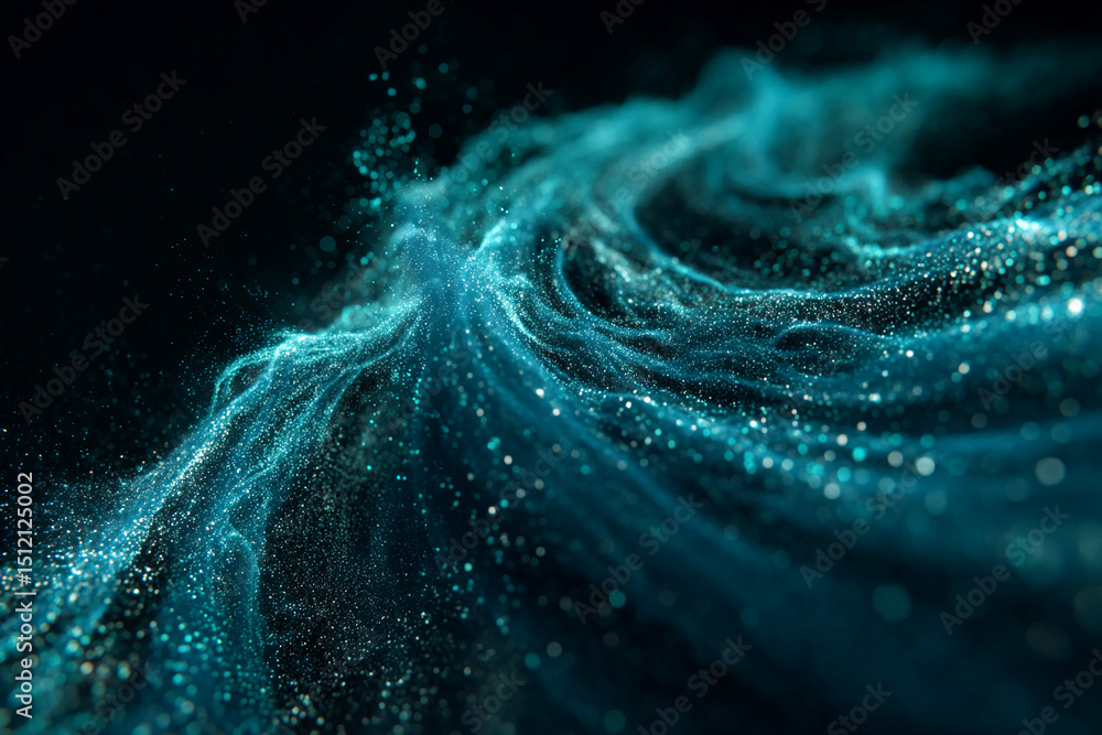 Aufkleber teal glittering particles swirl, creating a dynamic, abstract texture. symbolizes energy, movement, 