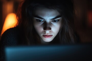 Woman in dark web cybercrime scene manipulating data