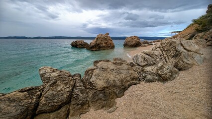 Travel vacation Destination in Mimice, Croatia with Pristine Beach, Natural Rock Formations and Turquoise Sea, Scenic Seaside View, Serene Adriatic Coastline and Hidden Beach